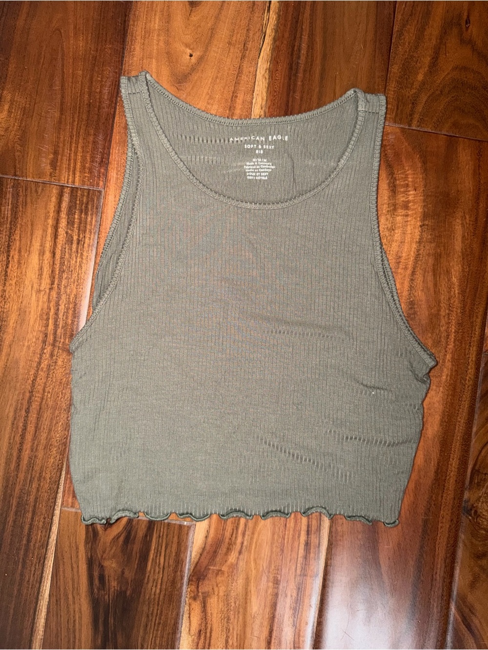 American Eagle Outfitters Olive Ribbed Crop Tank